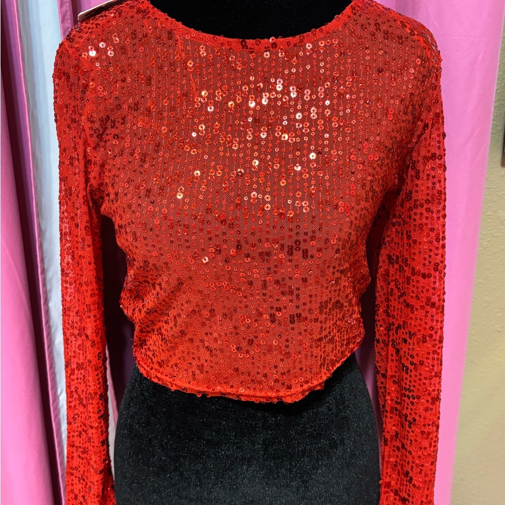 Sequin Red Long Sleeve Top